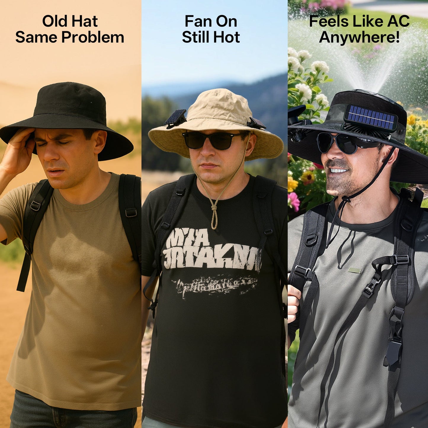 UPF50+ Solar cooling fan cap, Solar fan cap and USBcharging -Cooling