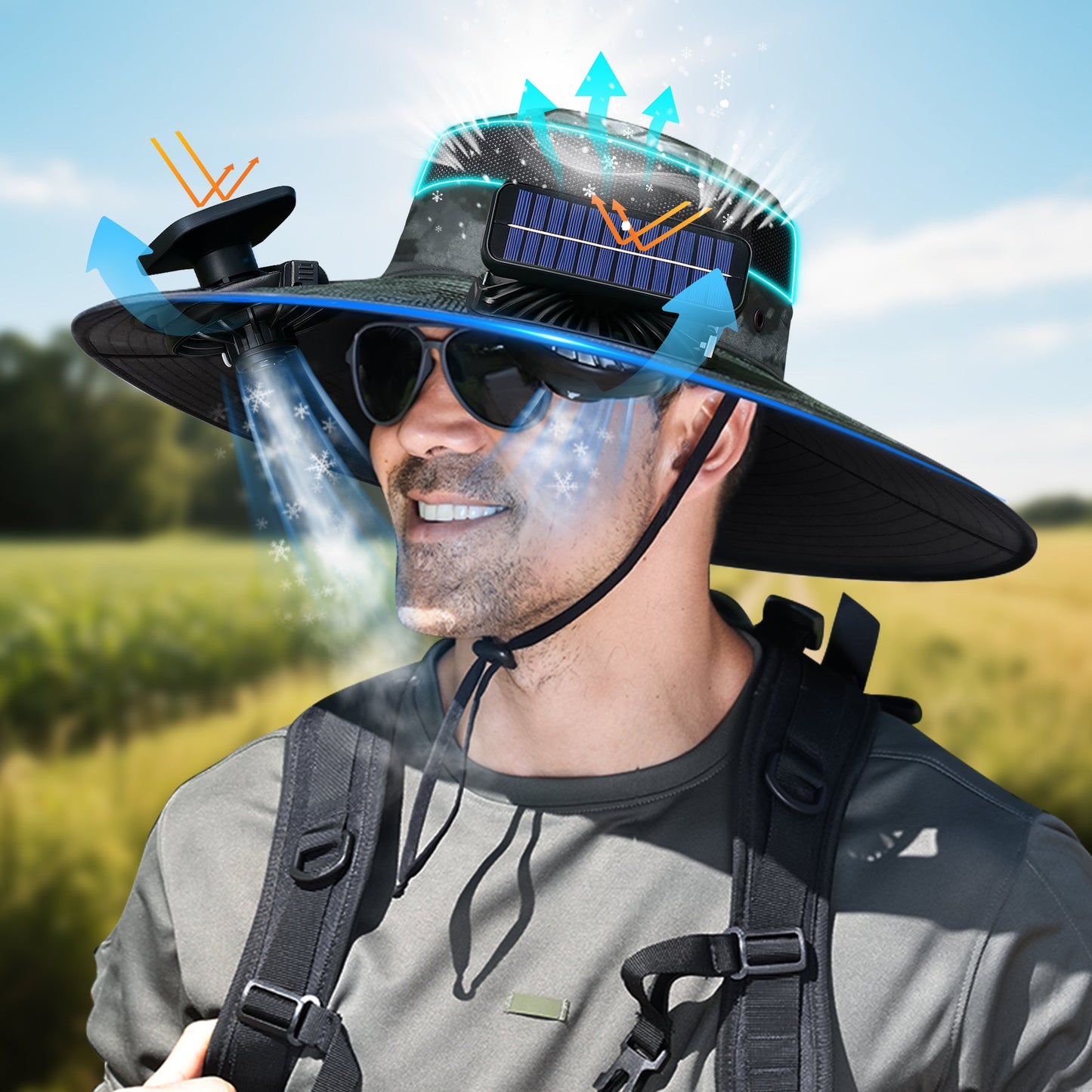UPF50+ Solar cooling fan cap, Solar fan cap and USBcharging -Cooling