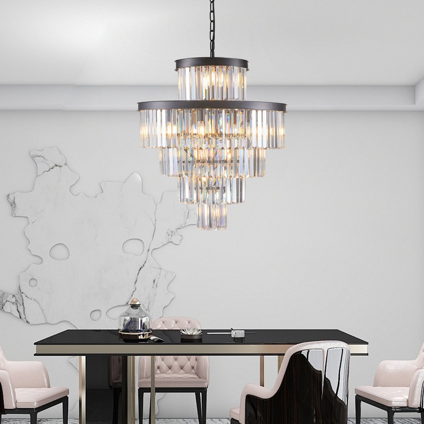24' Luxury Crystal Chandelier with Black Finish – Elegant 15-Light 5