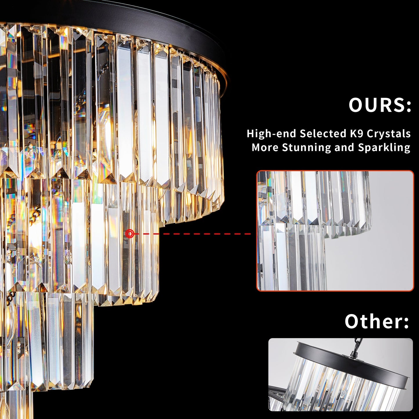 24' Luxury Crystal Chandelier with Black Finish – Elegant 15-Light 5