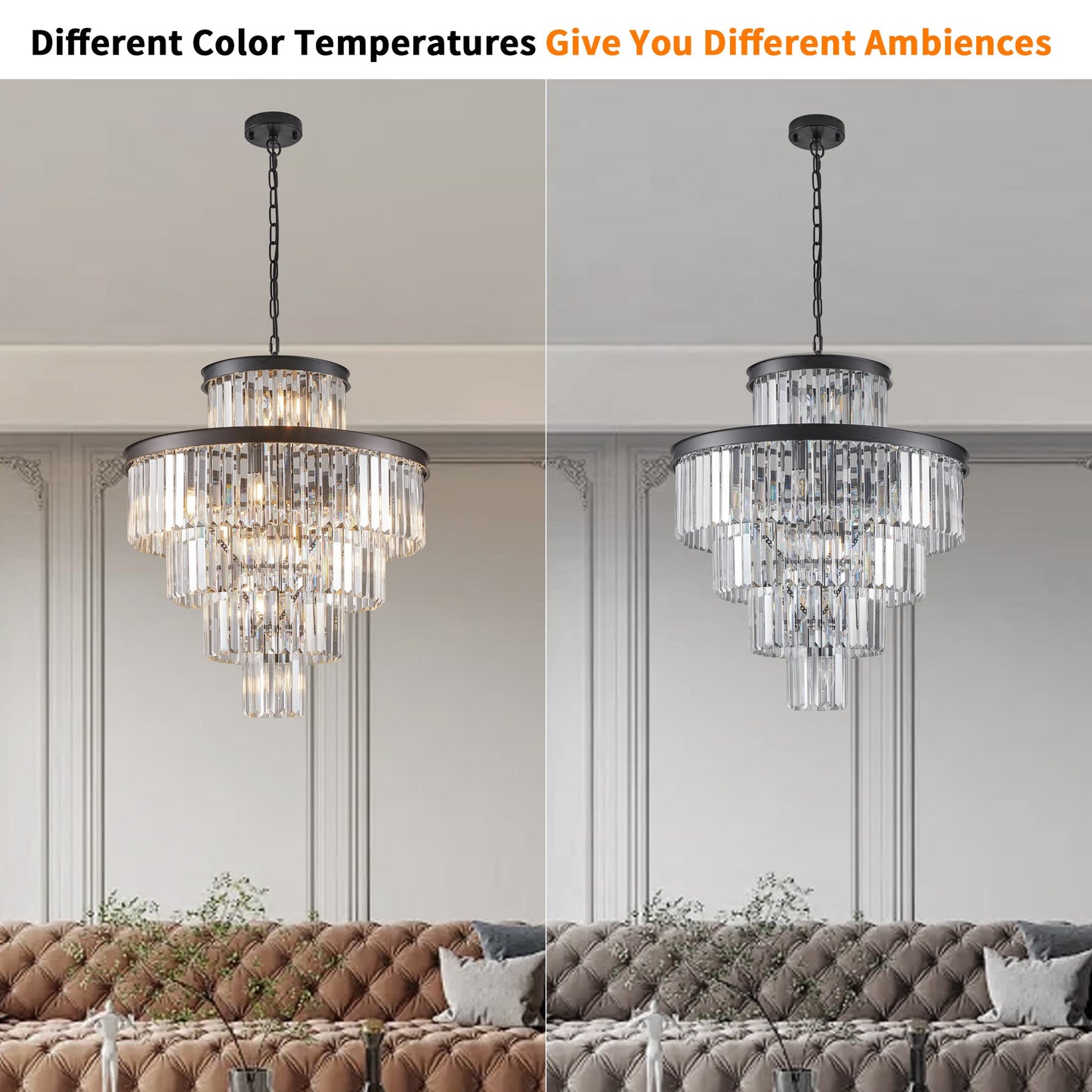 24' Luxury Crystal Chandelier with Black Finish – Elegant 15-Light 5