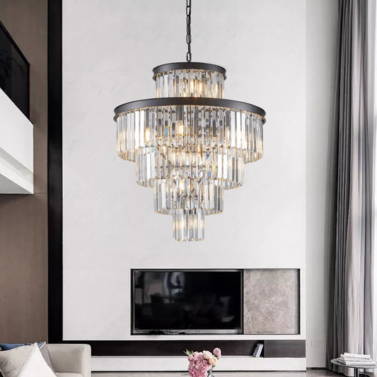 24' Luxury Crystal Chandelier with Black Finish – Elegant 15-Light 5