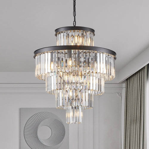 24' Luxury Crystal Chandelier with Black Finish – Elegant 15-Light 5