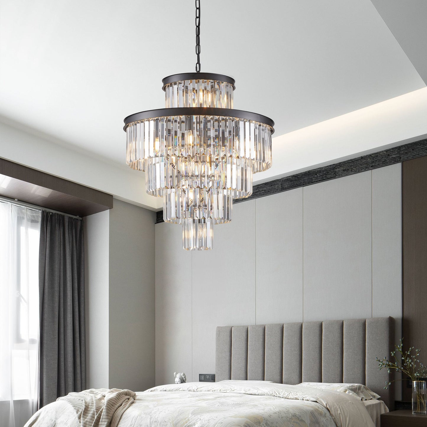 24' Luxury Crystal Chandelier with Black Finish – Elegant 15-Light 5