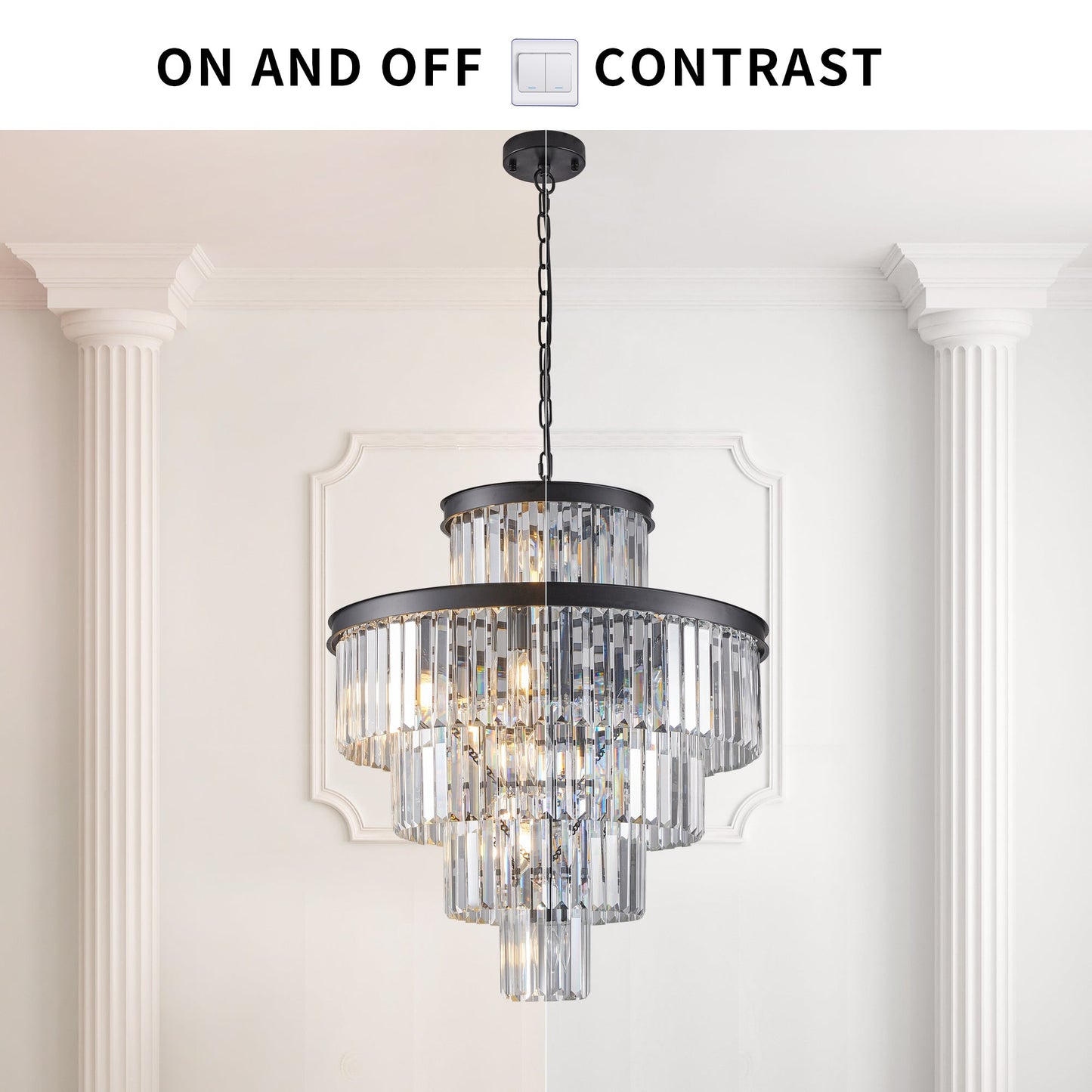 24' Luxury Crystal Chandelier with Black Finish – Elegant 15-Light 5
